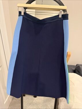 Tory Burch Sport Textured Navy MIDI Skirt with Light Blue and Green Side Panels